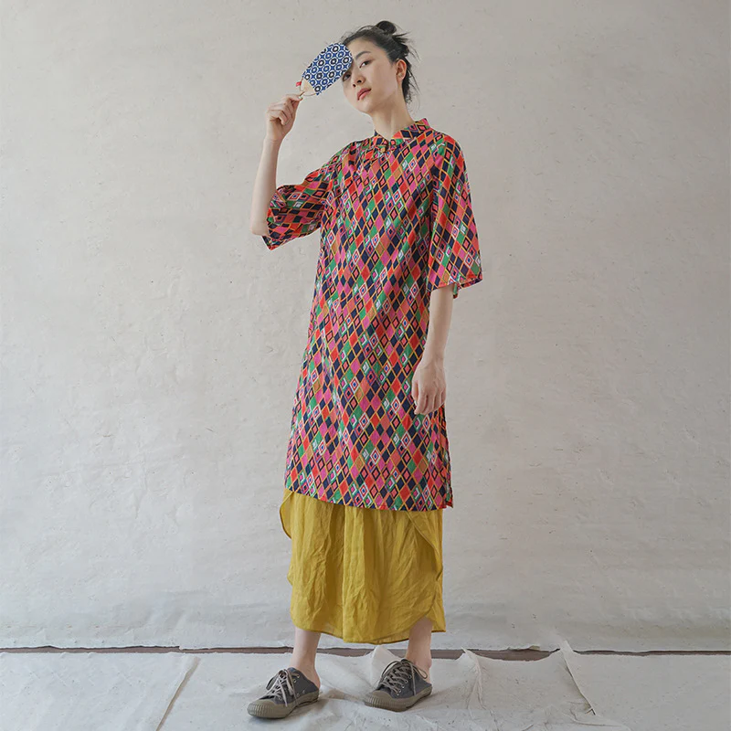 and improved cheongsam Chinese diagonal placket retro Hong Kong style fashionable dress, national style high printing fork cheongsam L21162 - Deanwangkt