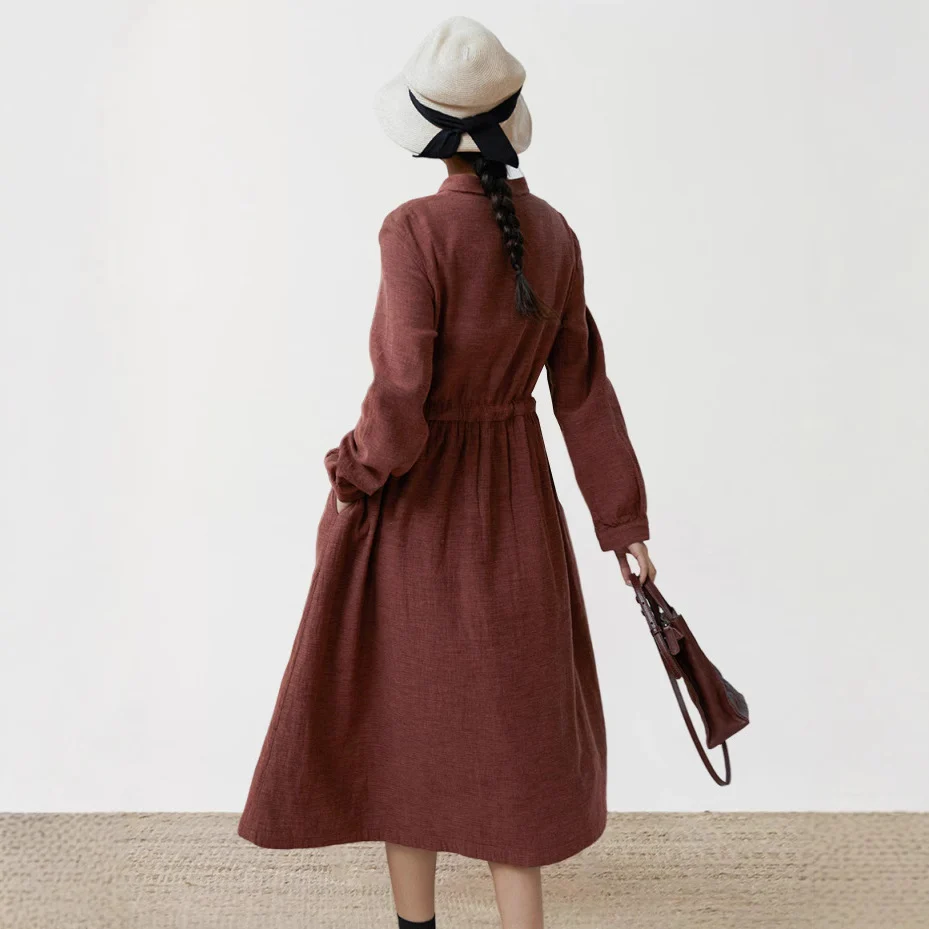 Maillard autumn and winter long-sleeved dress, retro temperament long skirt, loose long skirt women's new 210913 - Deanwangkt