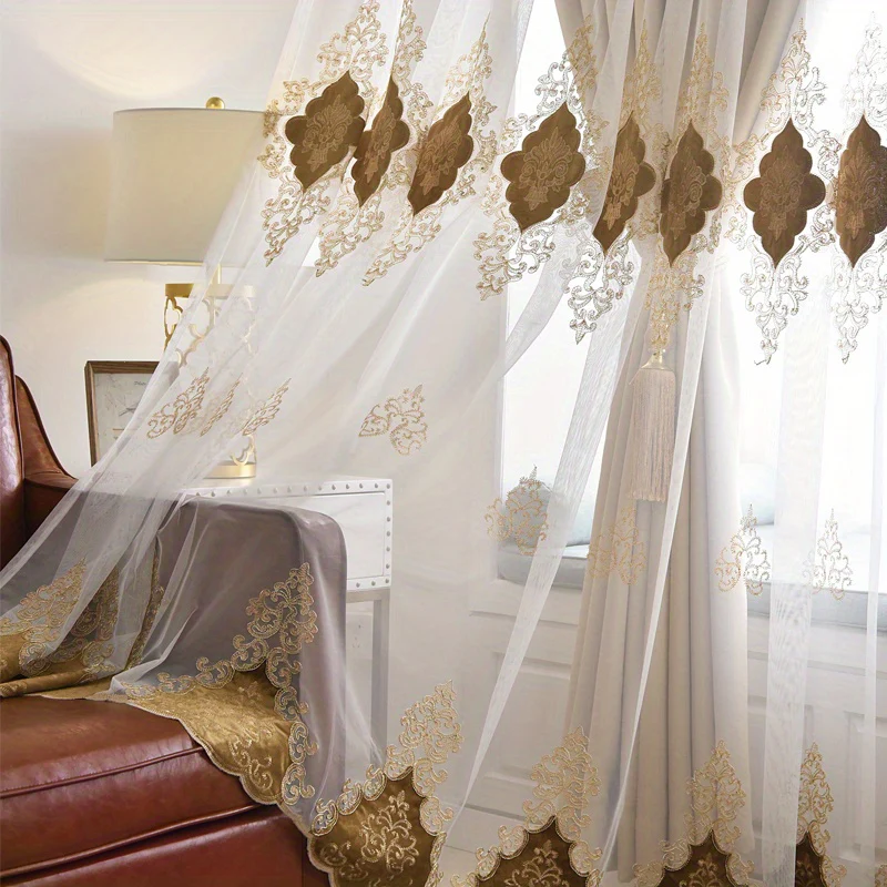 1pc Exquisite Boho Embroidered Gauze Curtain - Sun Blocking, Breathable, and Stylish Decor for Living Room and Bedroom with Natural Light Filtering and Air Circulation - Deanwangkt