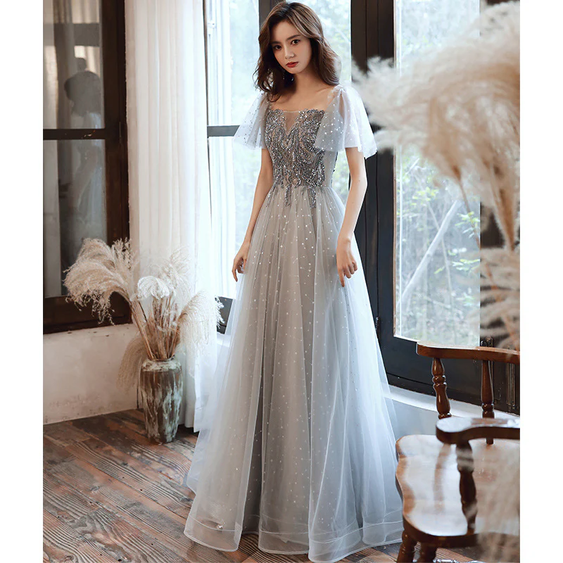 2025 One-word shoulder evening dress  new temperament long elegant fairy dream bridesmaid dress host banquet dress - Deanwangkt