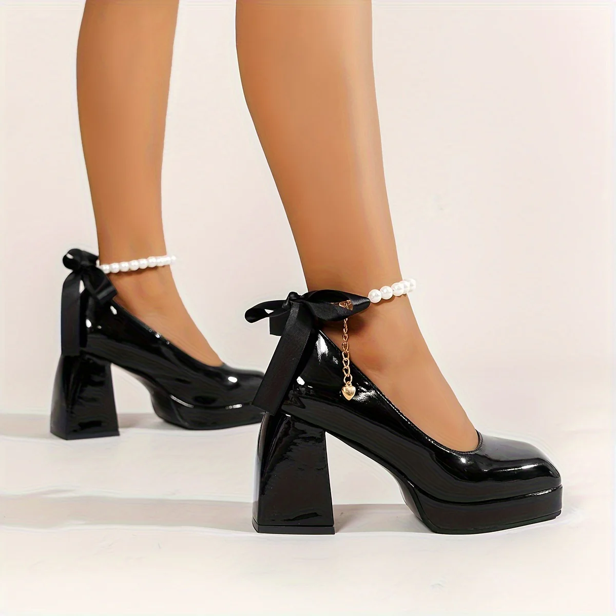 deanwangkt  Women's Faux Pearl Decor Block Heels, Fashion Square Toe Dress Pumps, Women's Stylish Heels - Deanwangkt