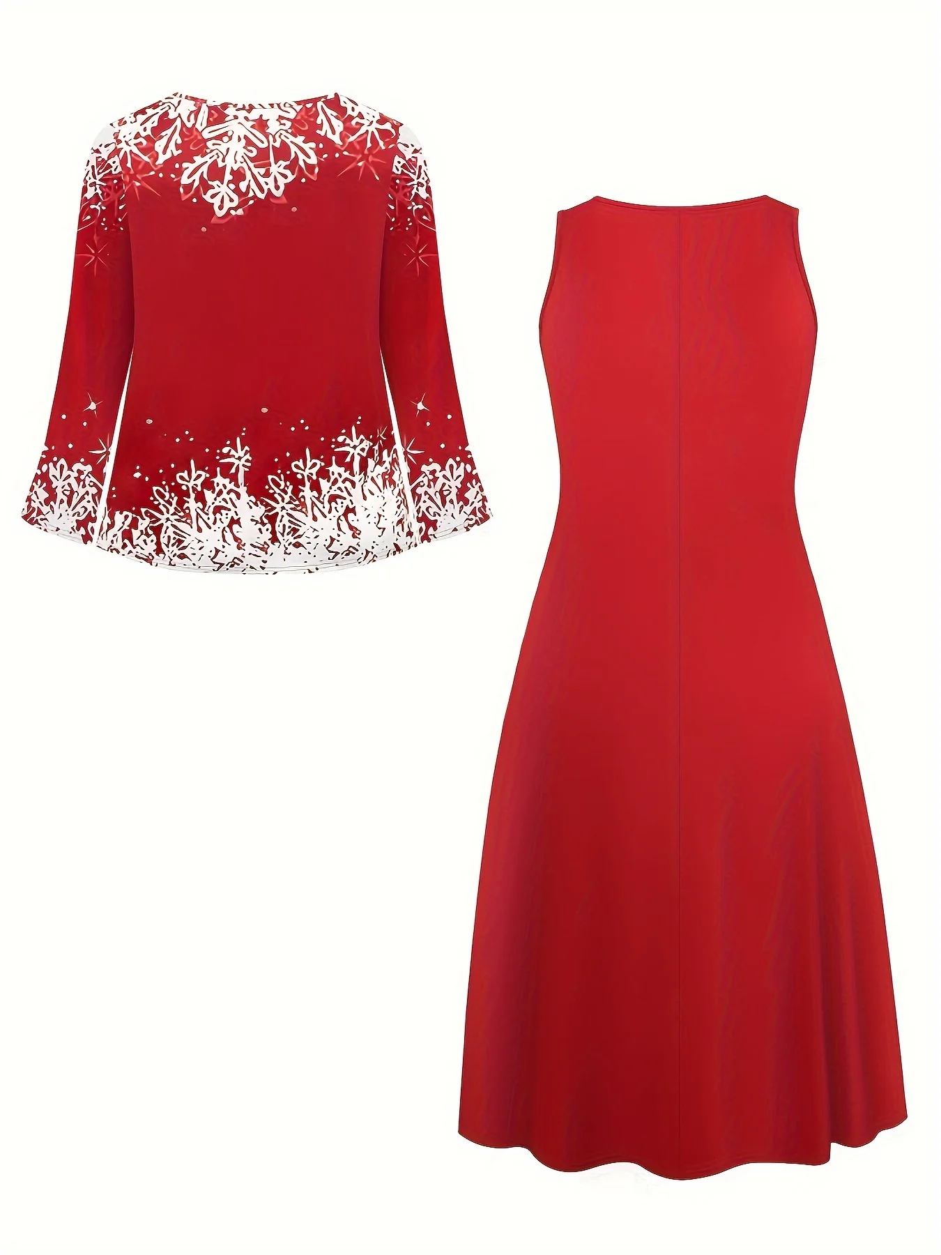 Two-Piece Elegant Suit - Women's Fashion Christmas Dress with Printed Coat, Stylish and Chic Design for Holiday Parties - Deanwangkt