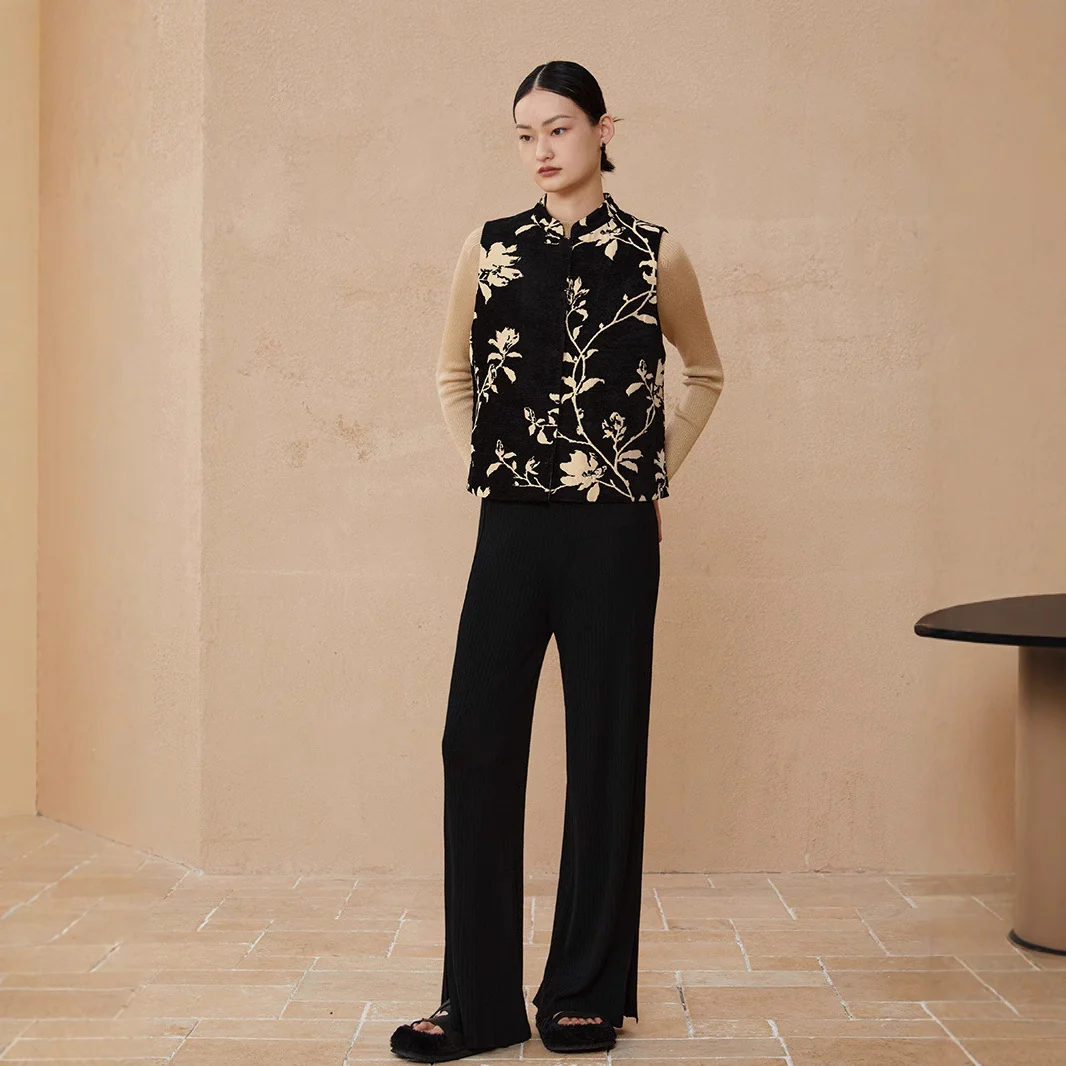 New Chinese vest, new jacquard stand-up collar to jade buckle vest for women, retro Chinese outer vest B0806 - Deanwangkt