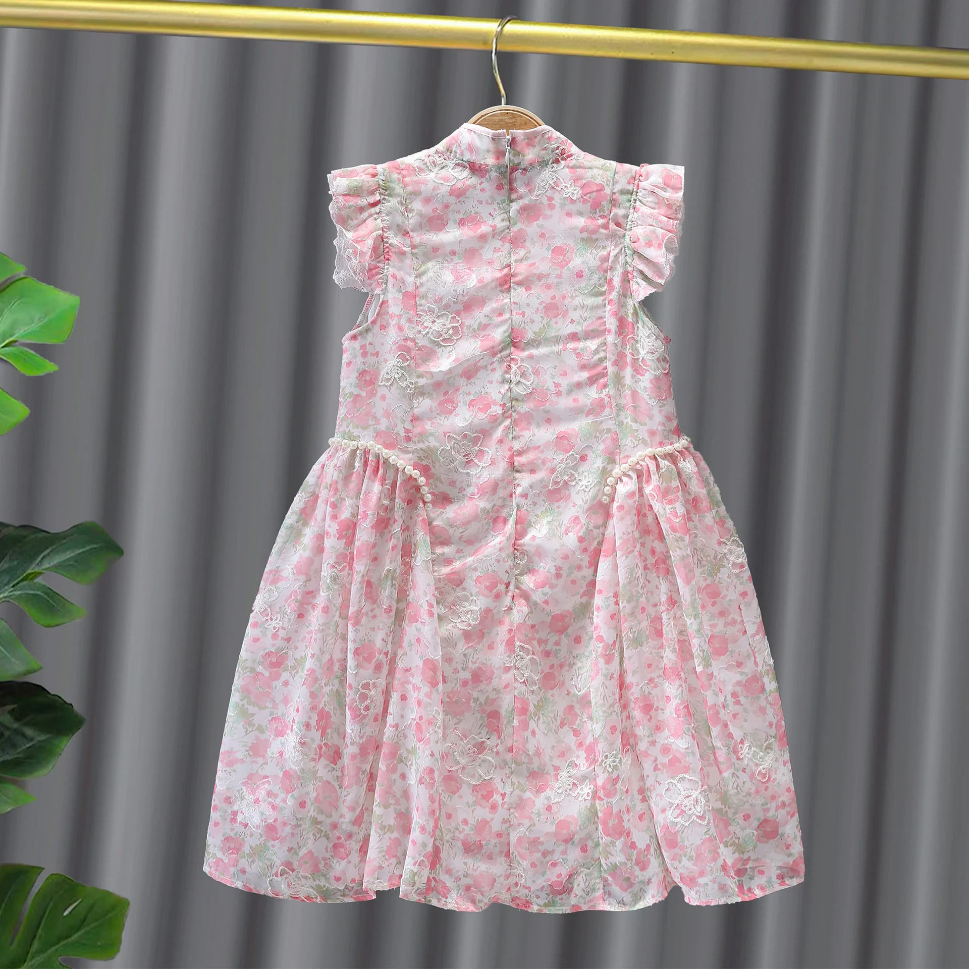 Girls' Skirt Children's Summer Clothing  Women's Lace Sleeve Chiffon Floral Cheongsam National Style Dress Girls - Deanwangkt