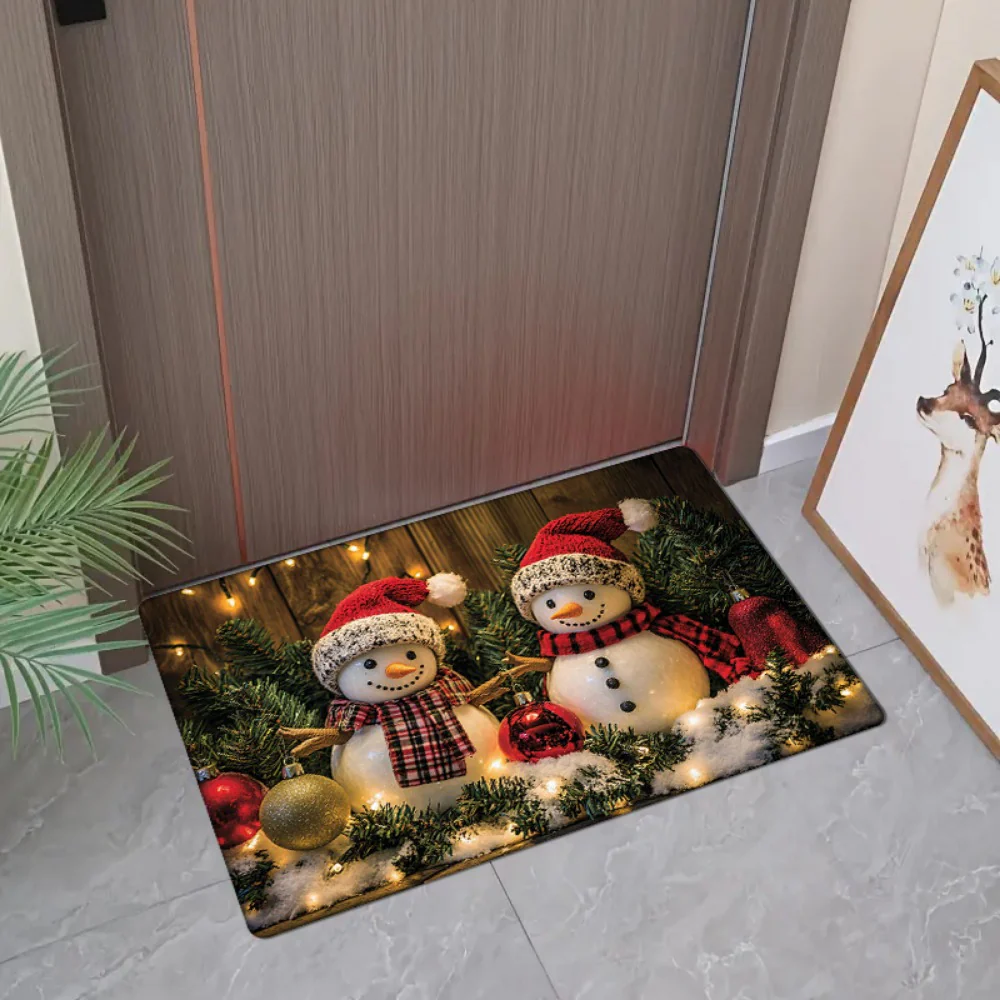 Non-Slip Christmas Snowman Doormat - Machine Washable, Low Pile, Polyester, Fade Resistant, Flat Woven Fabric, Indoor Holiday Mat for Kitchen, Living Room, Bedroom, Bathroom - Deanwangkt