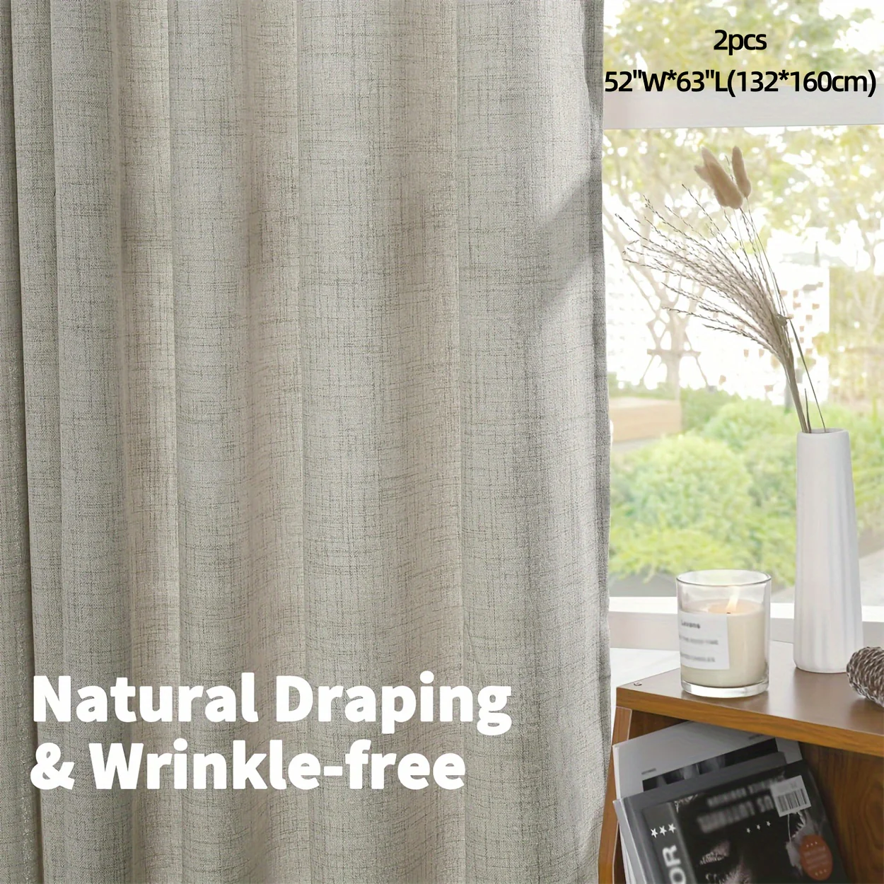 2pcs Grommet Top Curtains, Light Filtering Window Drapes, Window Treatments For Bedroom Living Room, Home Decoration, Room Decoration - Deanwangkt