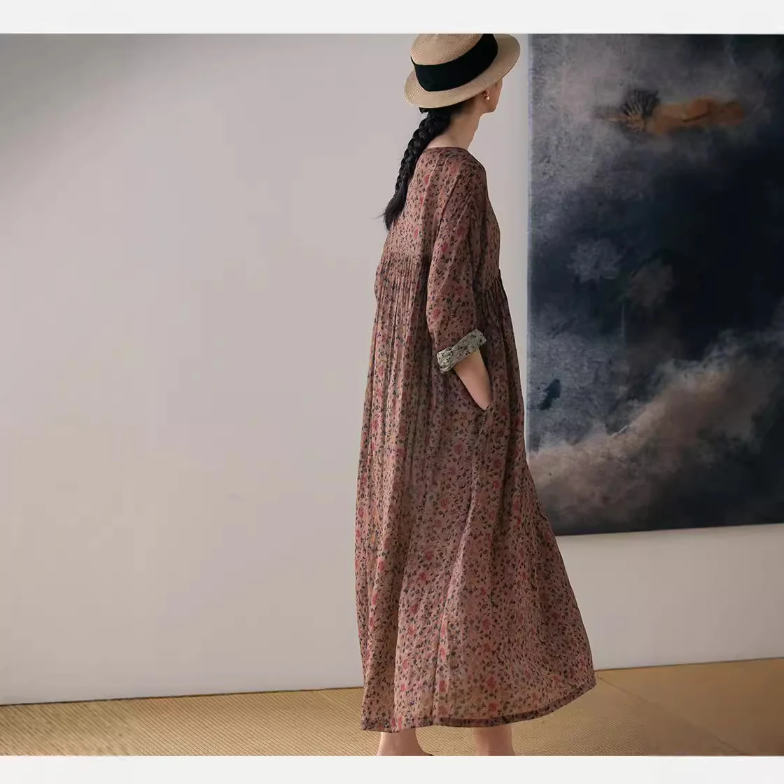 Mountain Free Soft, Light and Transparent Autumn Printing Enzyme 100 Pieces Delicate Ramie Loose Dress 220902 - Deanwangkt