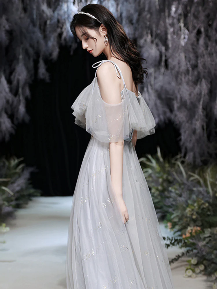 2025 Grey sister group bridesmaid clothes long and thin  new host evening dress women can usually wear bridesmaid clothes - Deanwangkt