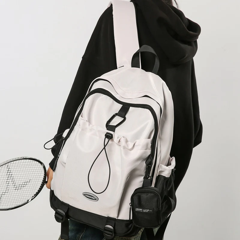 DEANWANGKT 2025 School bag student college style niche design drawstring large capacity backpack leisure sports campus men's computer backpack - Deanwangkt