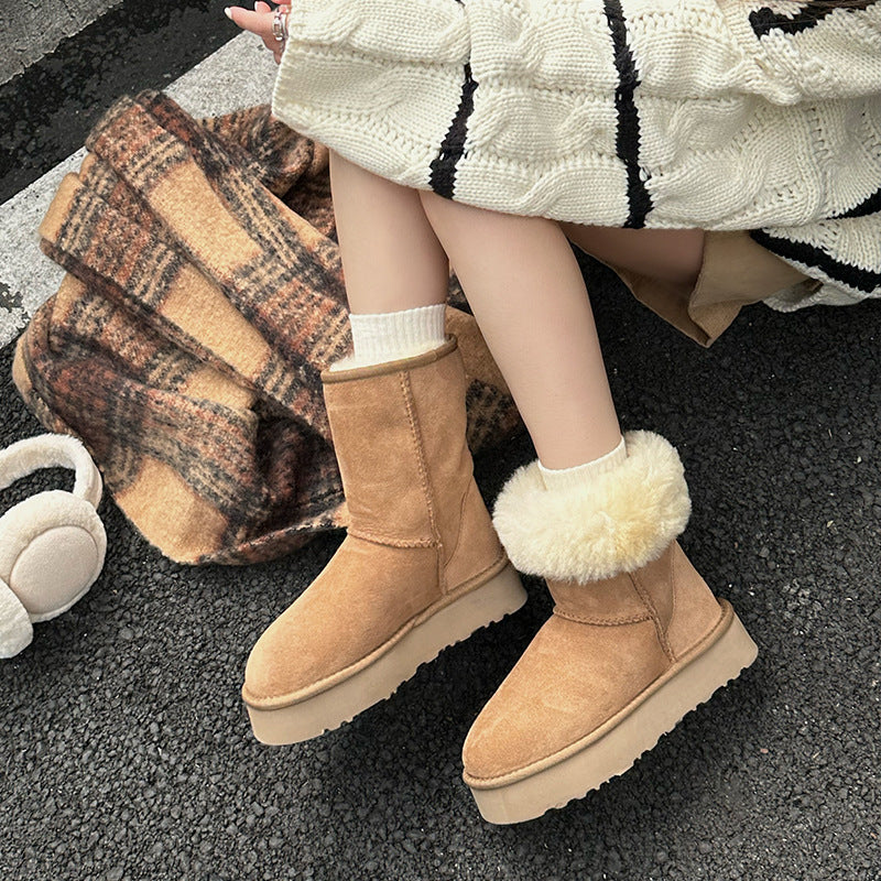 2025  Winter snow boots women's thick soles increase in height two wear medium boots non-slip cotton shoes short boots tide - Deanwangkt