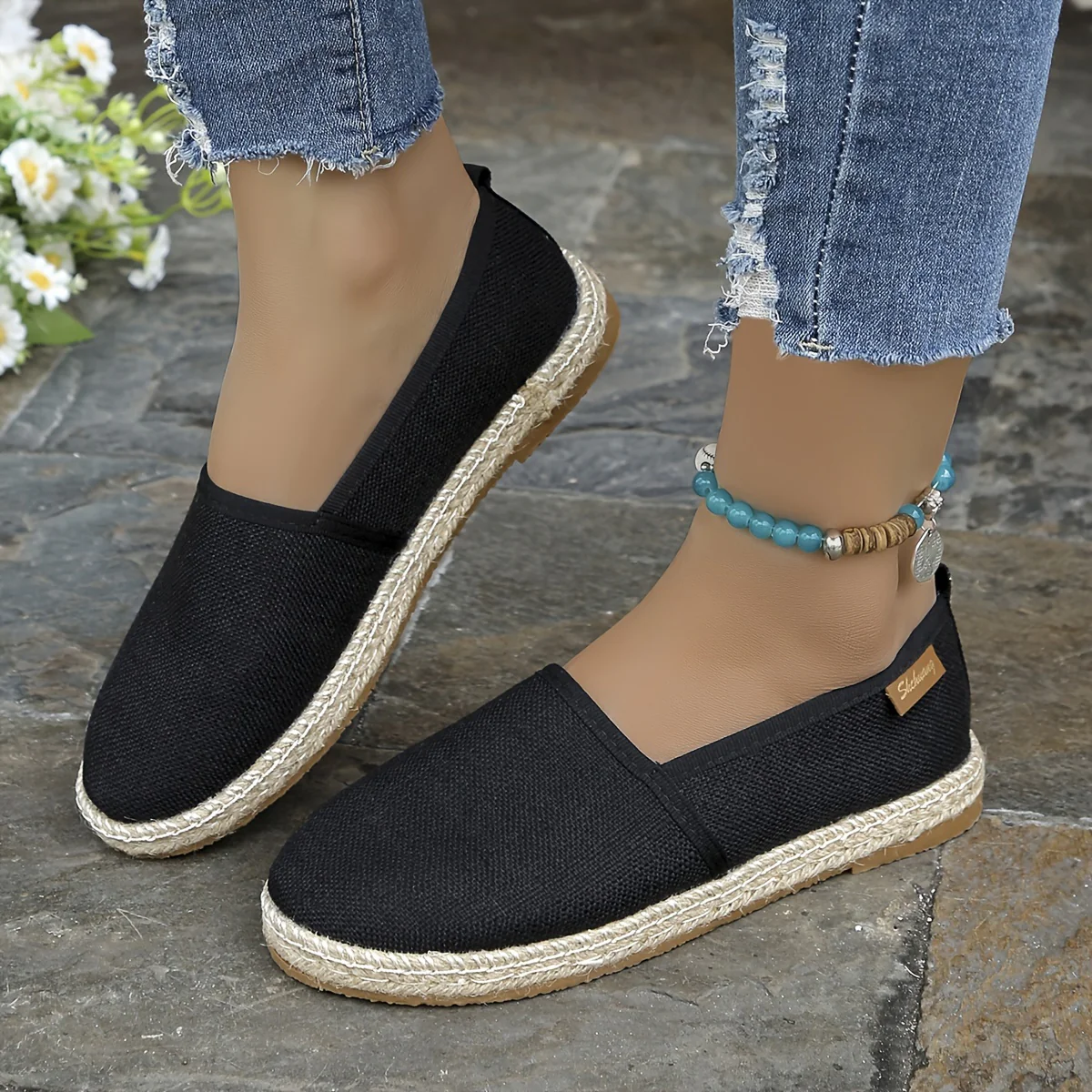 Womens Comfortable Canvas Slip-On Loafers - Lightweight, Breathable, and Flat Espadrille Shoes for Summer Walking - Fabric Inner, TPU Sole, and Plain Toe Design - Deanwangkt