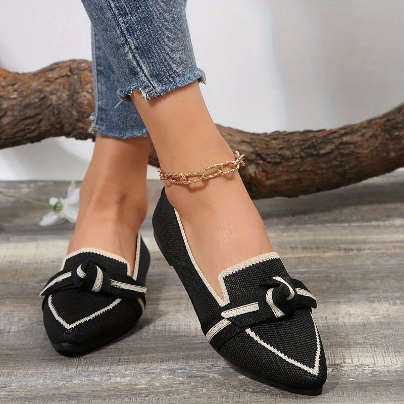 Elegant Bowknot Ballet Flats - Chic, Breathable Pointed-Toe Slip-Ons for All-Season Fashion and Comfort - Deanwangkt