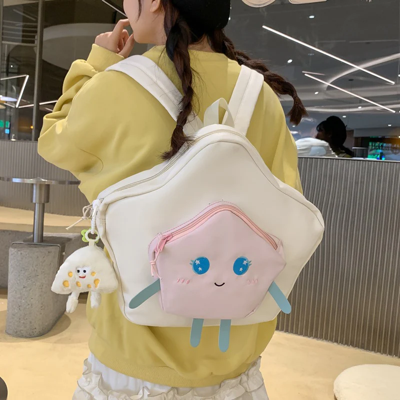 DEANWANGKT 2025 Cute little fresh star backpack popular new sweet cartoon five-pointed star backpack  doll travel bag - Deanwangkt