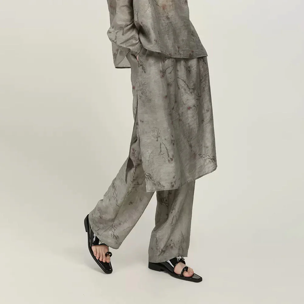 Spring and summer new wide-leg pants, new Chinese loose elastic waist fake two-piece wide-leg pants B0406 culottes women - Deanwangkt