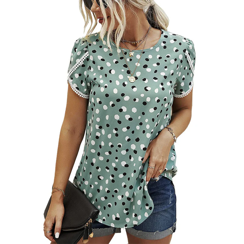 DEANWAQNGKT  Independent Station European and American Spring and Summer New Lace Patchwork Short-Sleeved T-shirt Bottoming Shirt Cross-Border Women - Deanwangkt