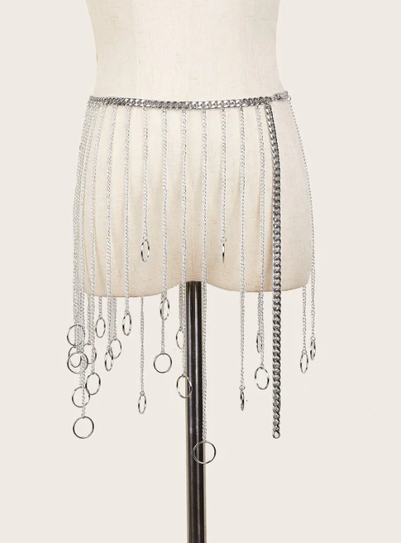 2025  2221 hot-selling new metal chain hand-spliced multi-fringed chain small ring pendant fringed waist chain body chain - Deanwangkt