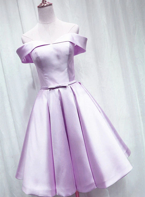 Solvbao Lovely Satin Off Shoulder Light Purple Sweetheart Formal Dress, Short Homecoming Dress - Deanwangkt