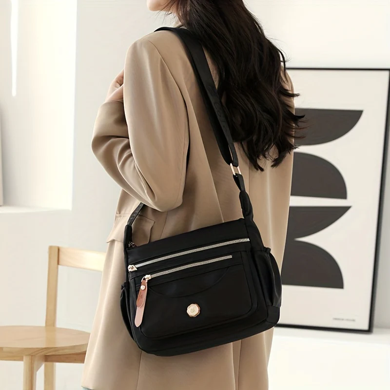 Versatile Solid Color Nylon Hobo Bag - Zipper Closure, Spacious Interior, Durable Polyester Lining, Stylish Shoulder Bag for Work and Daily Use - Womens Casual All-Match Messenger Bag - Deanwangkt