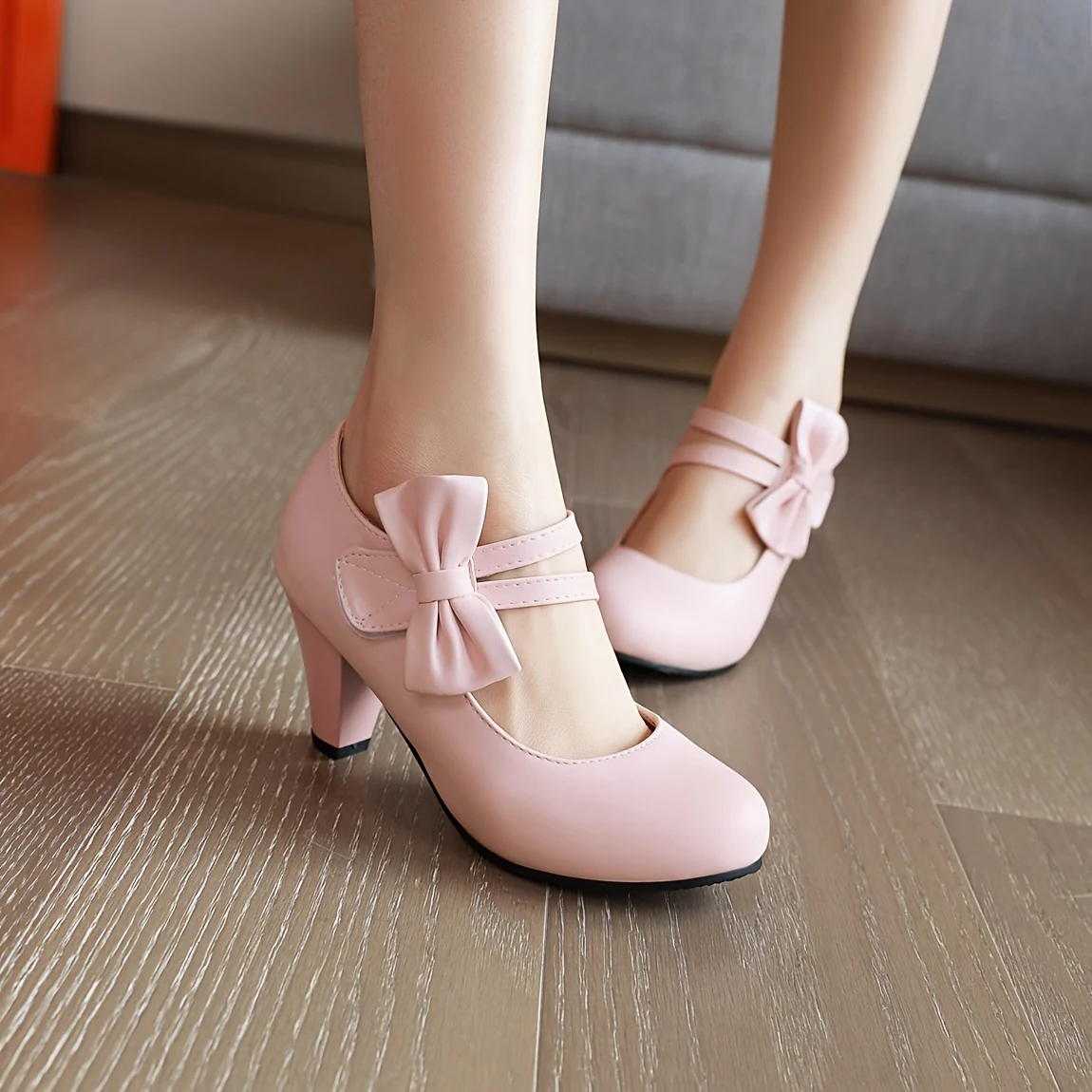 deanwangkt  Chic Kitten Heels with Round Toe & Bowknot Ankle Strap - Comfortable PU Leather Pumps for Work & Fashionable Dance - Elegant Women's Dress Shoes - Deanwangkt
