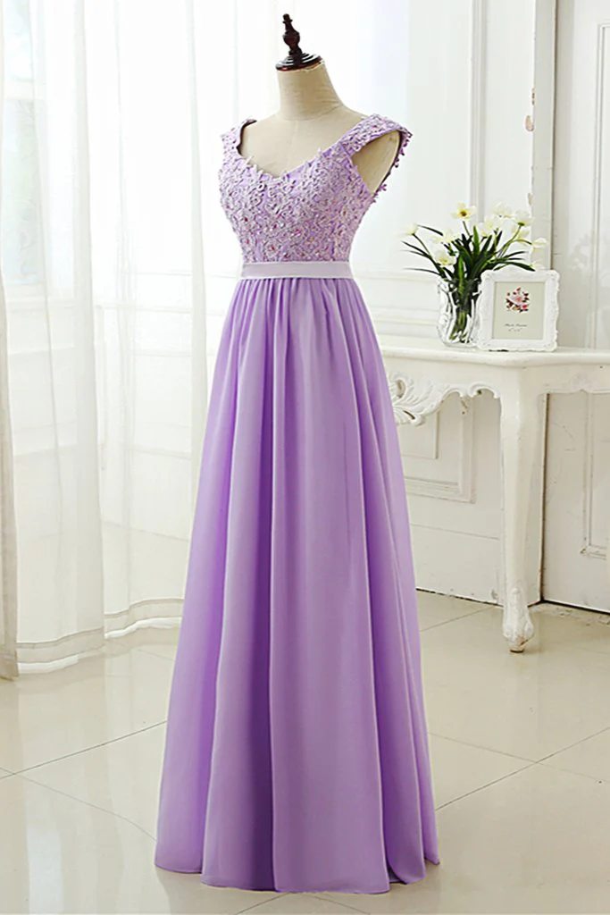 Solvbao Light Purple Chiffon V Neck Long Prom Dress, Long Bridesmaid Dress - Deanwangkt