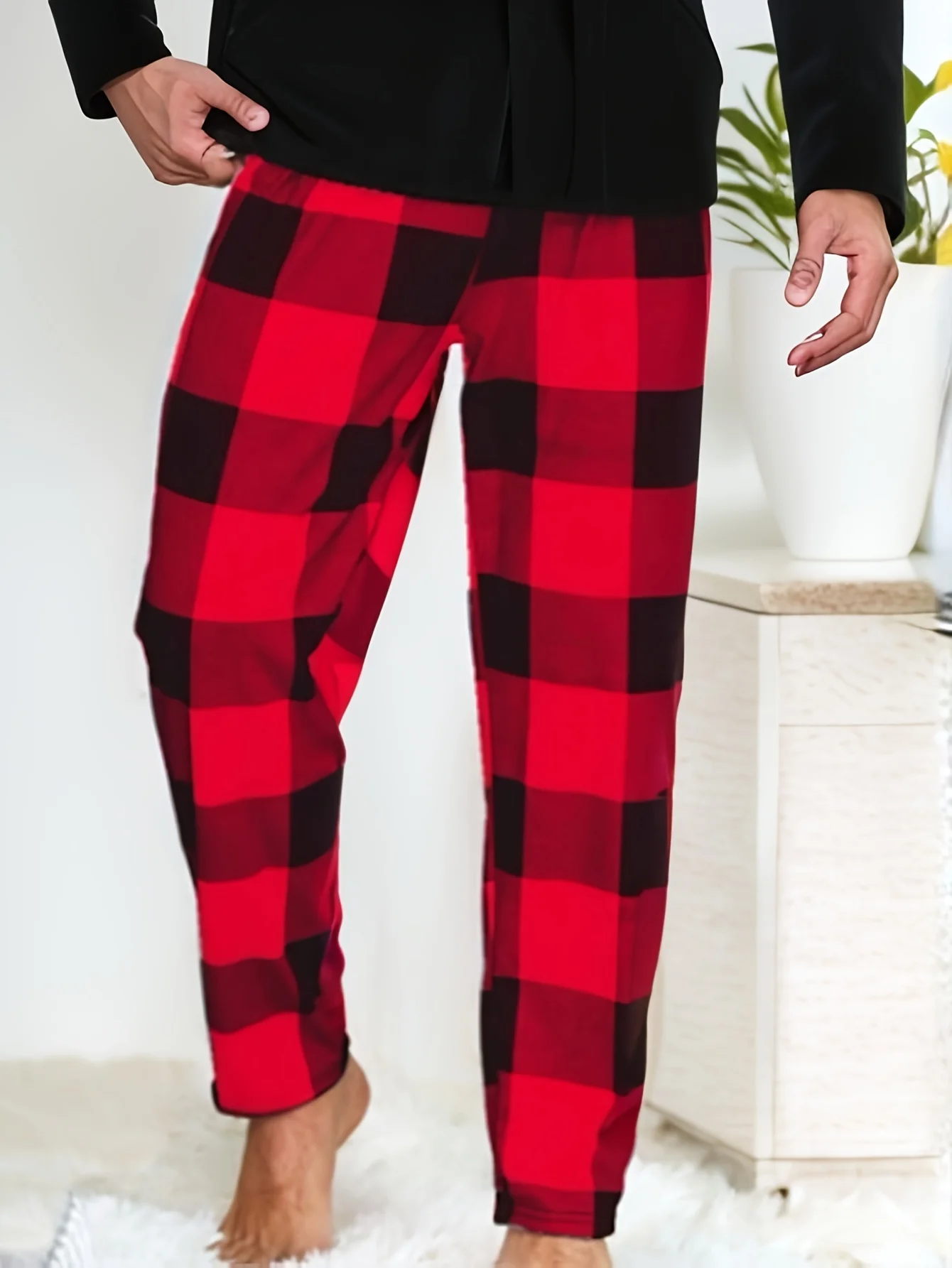 Men's Simple Style Plaid Pattern Casual Comfy Pants, Trendy Loose Stretchy Elastic Waist Home Pajamas Bottom, Suitable For Sleeping Home - Deanwangkt