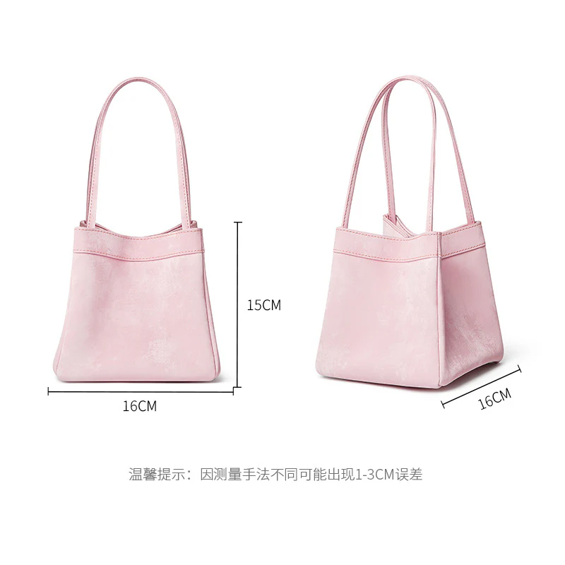 New Chinese Style Vegetable Basket Bag Satin Small Genuine Leather Square Bag Large Capacity Niche Portable Bucket Bag Shoulder Crossbody - Deanwangkt