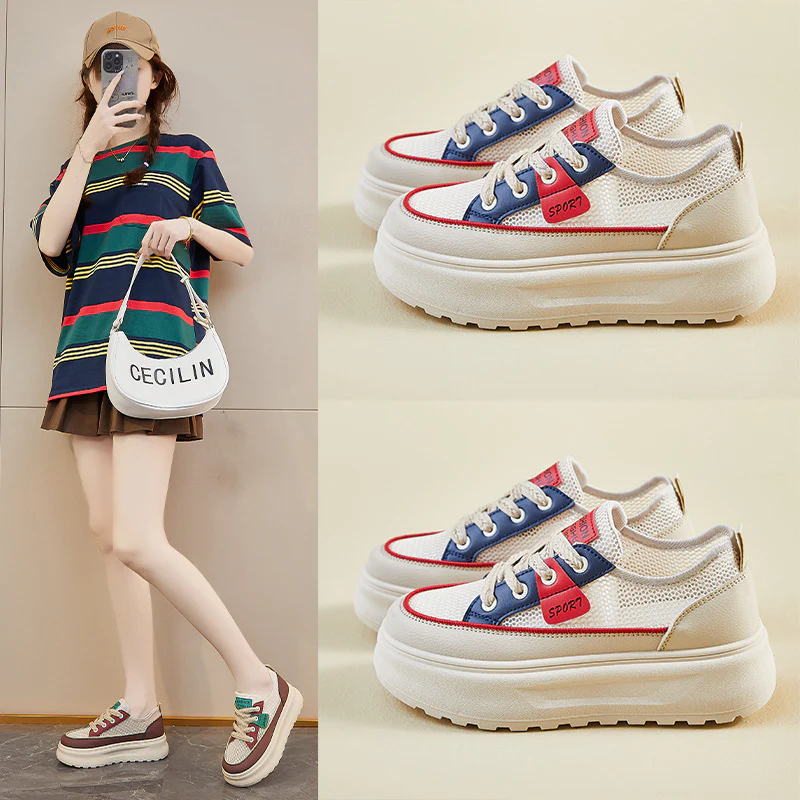 2025 summer little white shoes new Korean version ins female students thick sole heightening mesh breathable casual shoes KT275-1 - Deanwangkt