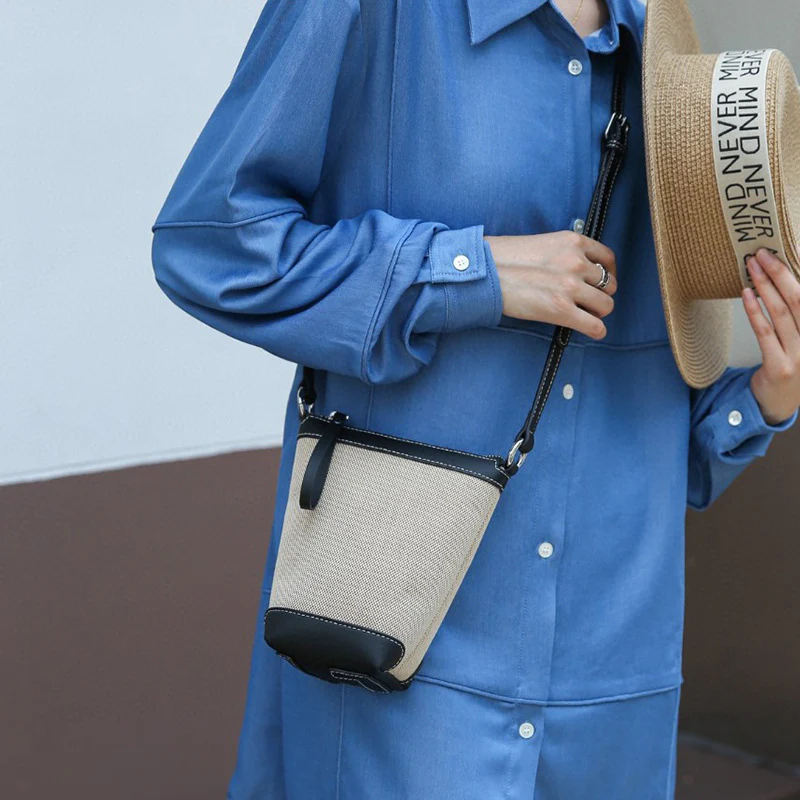 Small Bag Summer Women's All-Match  Mobile Phone Bag Women's High-Grade Genuine Leather Canvas Bag Crossbody Bag Women's Summer - Deanwangkt