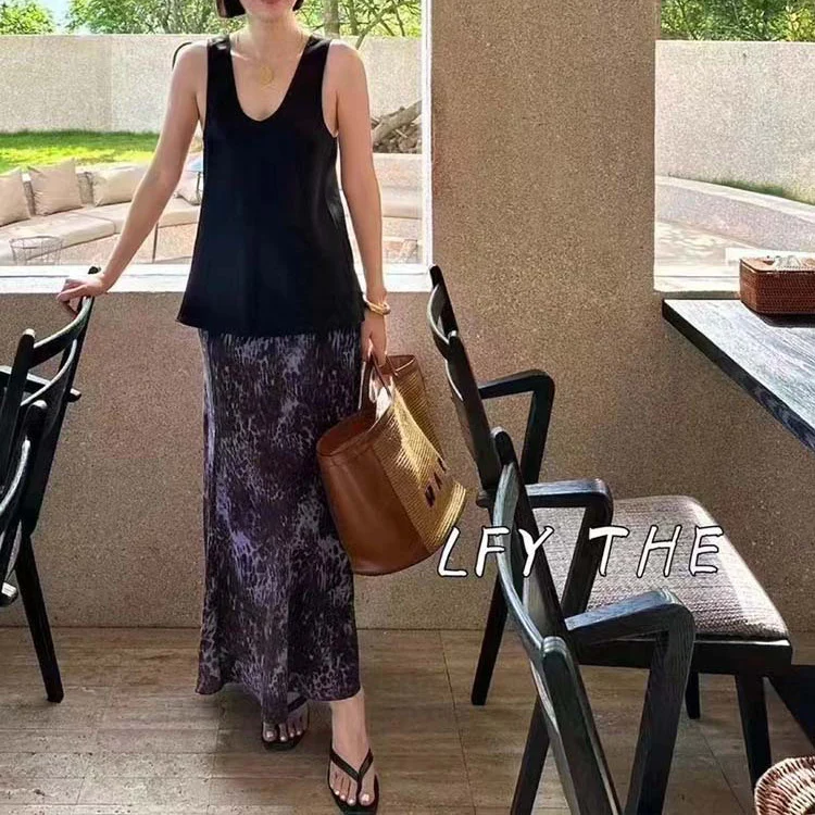 Siyuan, silk high-waisted fishtail skirt  spring and summer retro fishtail purple leopard print skirt 8956 - Deanwangkt