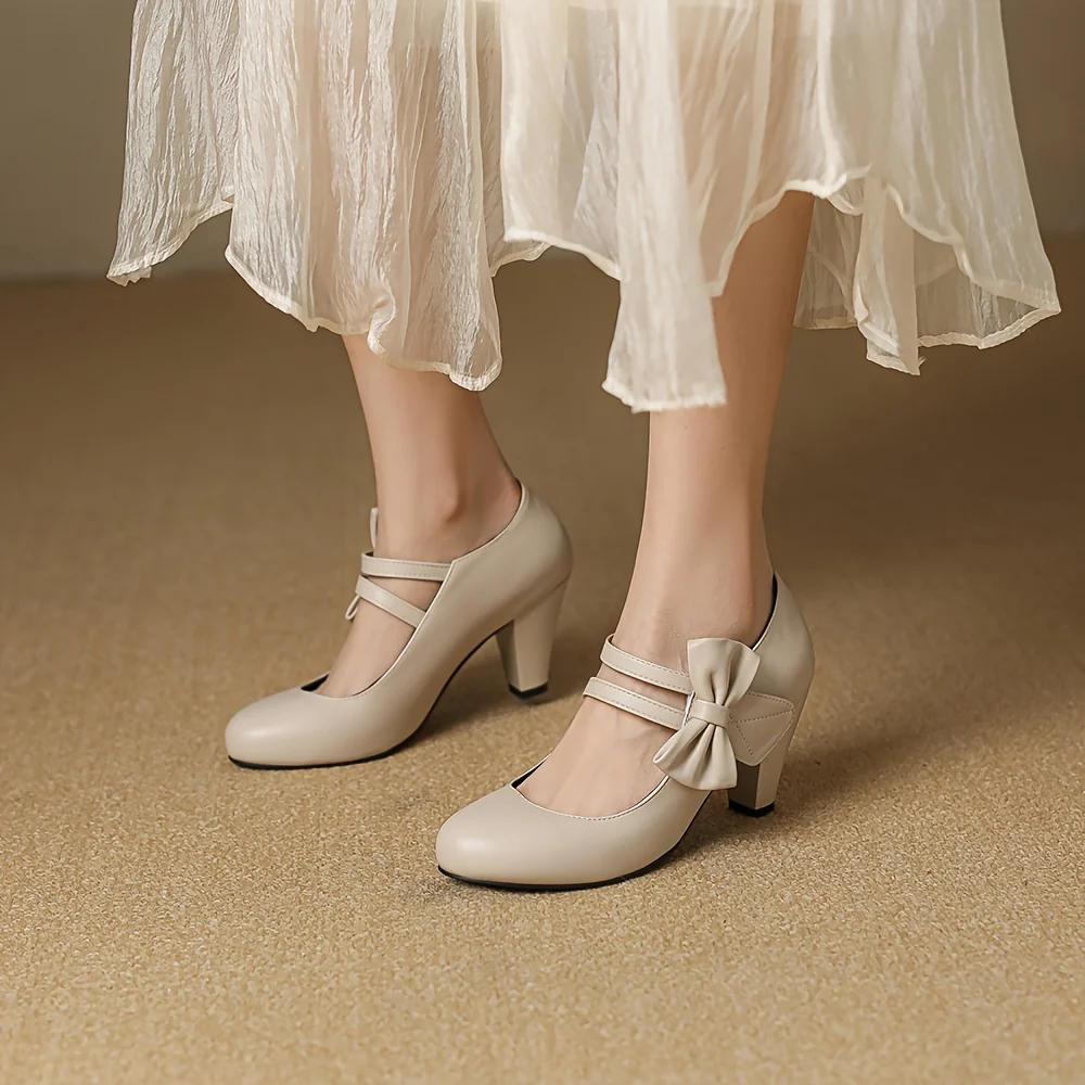 deanwangkt  Chic Kitten Heels with Round Toe & Bowknot Ankle Strap - Comfortable PU Leather Pumps for Work & Fashionable Dance - Elegant Women's Dress Shoes - Deanwangkt
