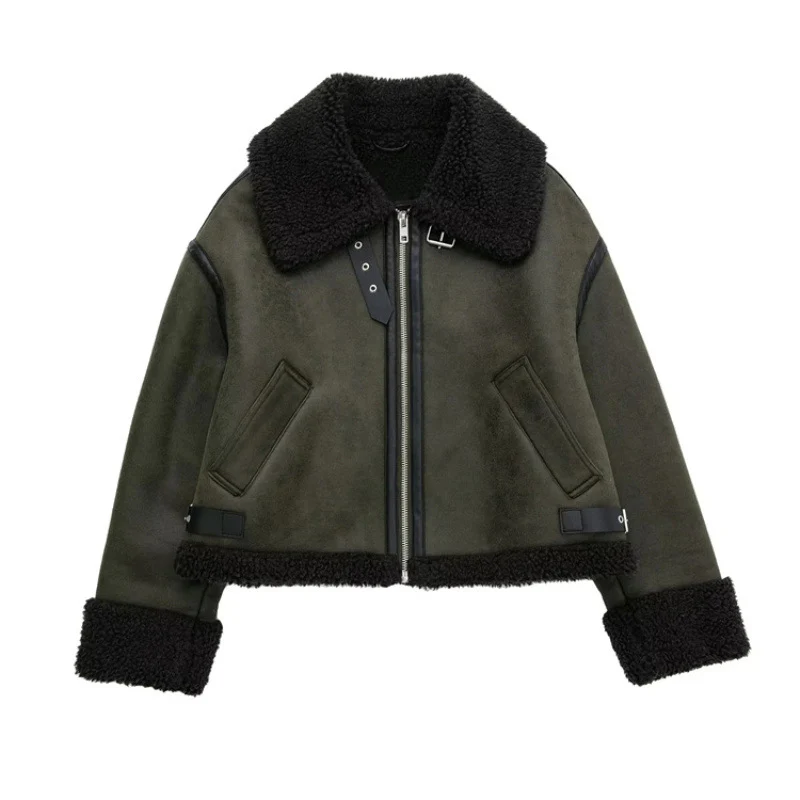 Locomotive clothes women's winter New new Korean version loose jacket fried street velvet thickened fur integrated lamb wool jacket - Deanwangkt