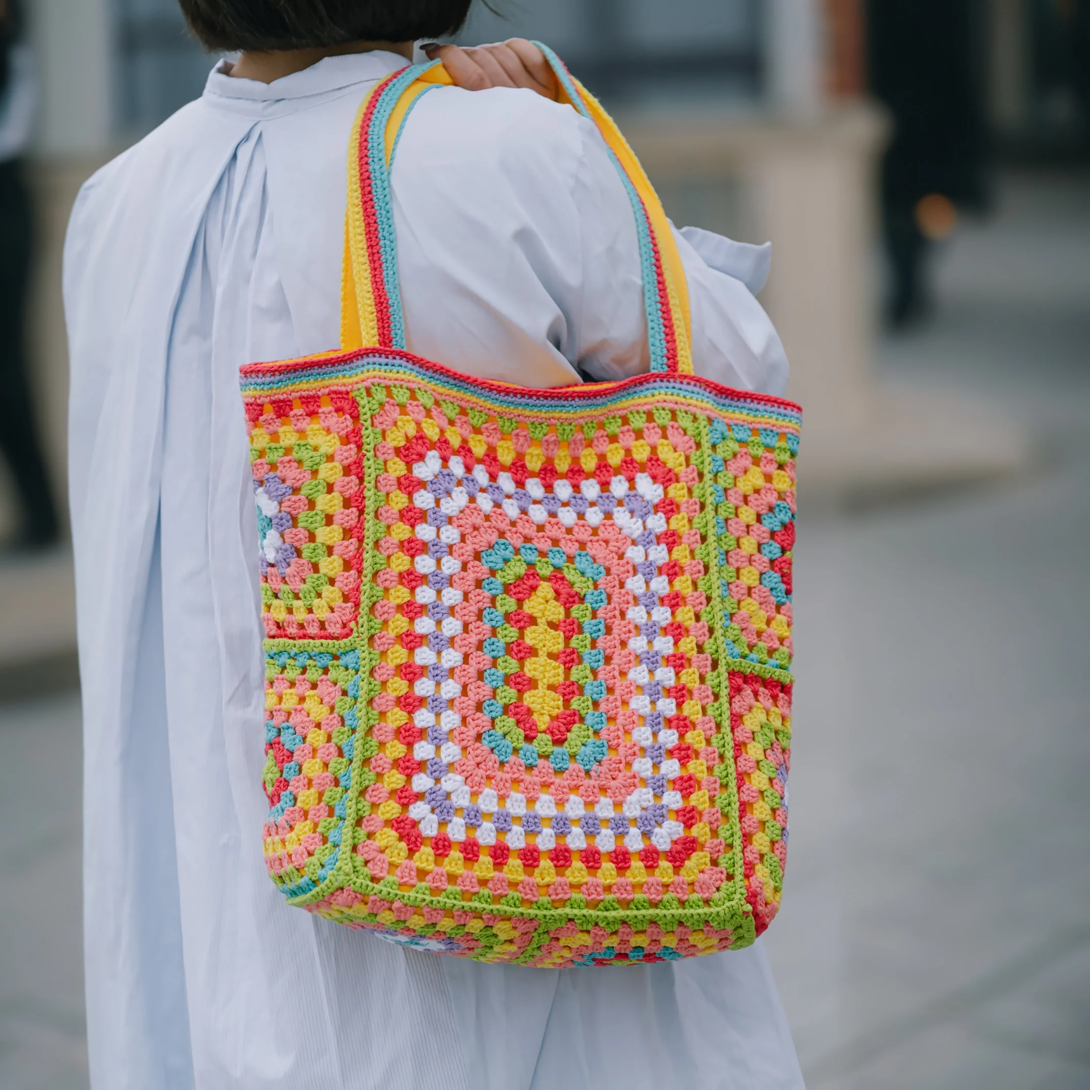 Vibrant Bohemian Chic Crochet Tote Bag - Handcrafted, Fashion-Forward Ethnic Style - Perfect for Womens Travel Adventures, Versatile & Lightweight - Deanwangkt