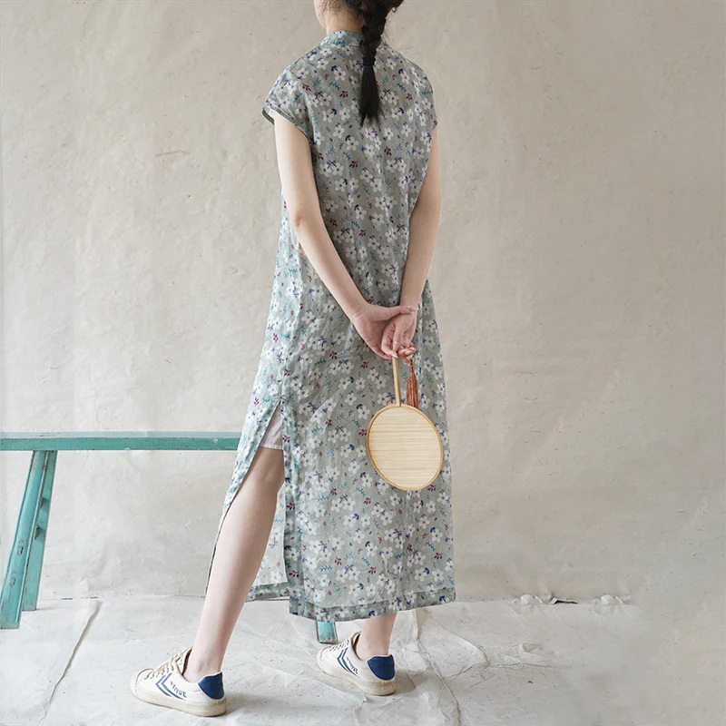 design Chinese style diagonal placket print thin cheongsam, Zen style Republic of China slim dress L21169 - Deanwangkt