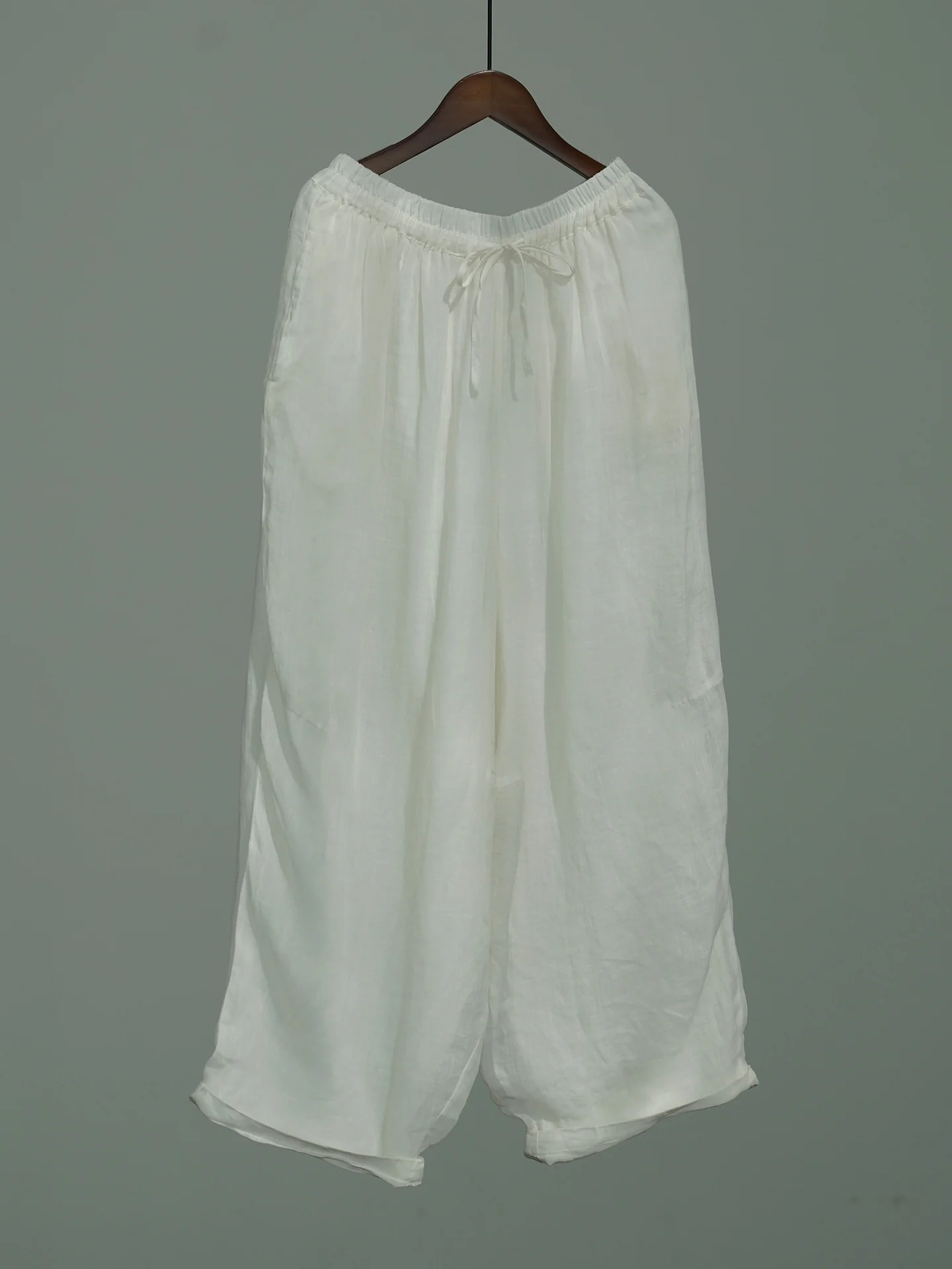 Original women's clothing literary and versatile thin ramie double-layer wide-leg pants, loose straight sunshade nine-point hemp pants W25049 - Deanwangkt