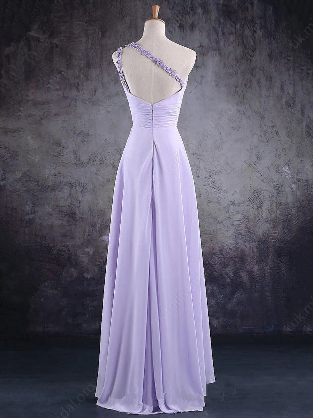 Solvbao Light Purple One Shoulder Lace Applique Chiffon Party Dress, A-line Bridesmaid Dress - Deanwangkt