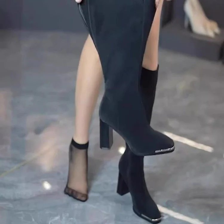 High-Heeled High-Top Fashion Boots Women's Autumn and Winter  New Korean Style Temperament Women's Side Zipper Boots in Stock Wholesale - Deanwangkt