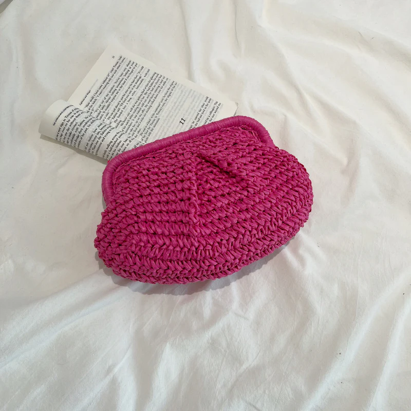 Straw Woven Fashion Chain Woven Hollowed Shoulder Bag  Spring and Summer New Niche Women Bag Casual Clipped Button Messenger Bag - Deanwangkt