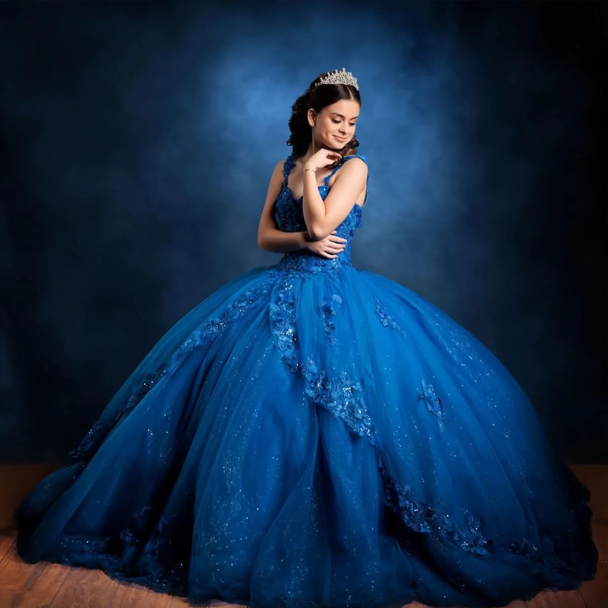 2025Popular, ,   new evening dress one-word shoulder bar mitzvah dress princess dress three-dimensional flower applique dress - Deanwangkt