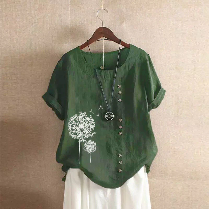 DEANWANGKT  2022 Summer Retro plus Size Casual Loose Cotton and Linen Short Sleeve Pullover T-shirt Cotton and Linen Women's Clothing plus Size Women's Clothing - Deanwangkt