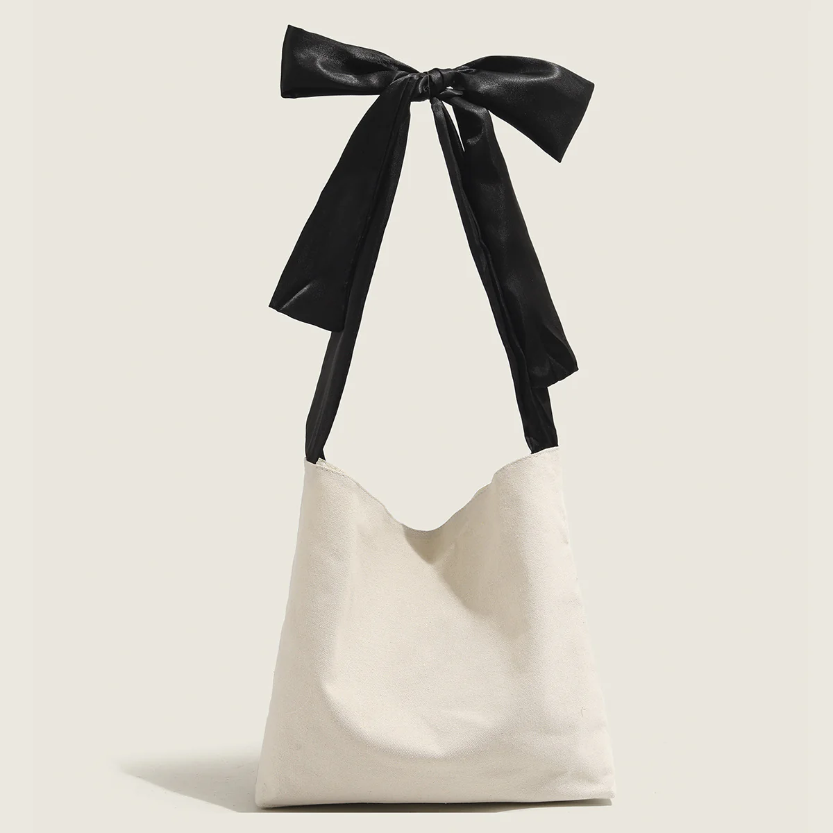 DEANWANGKT 2025 Simple niche new girl bow portable canvas bag large capacity shopping bag shoulder tote bag underarm bag - Deanwangkt