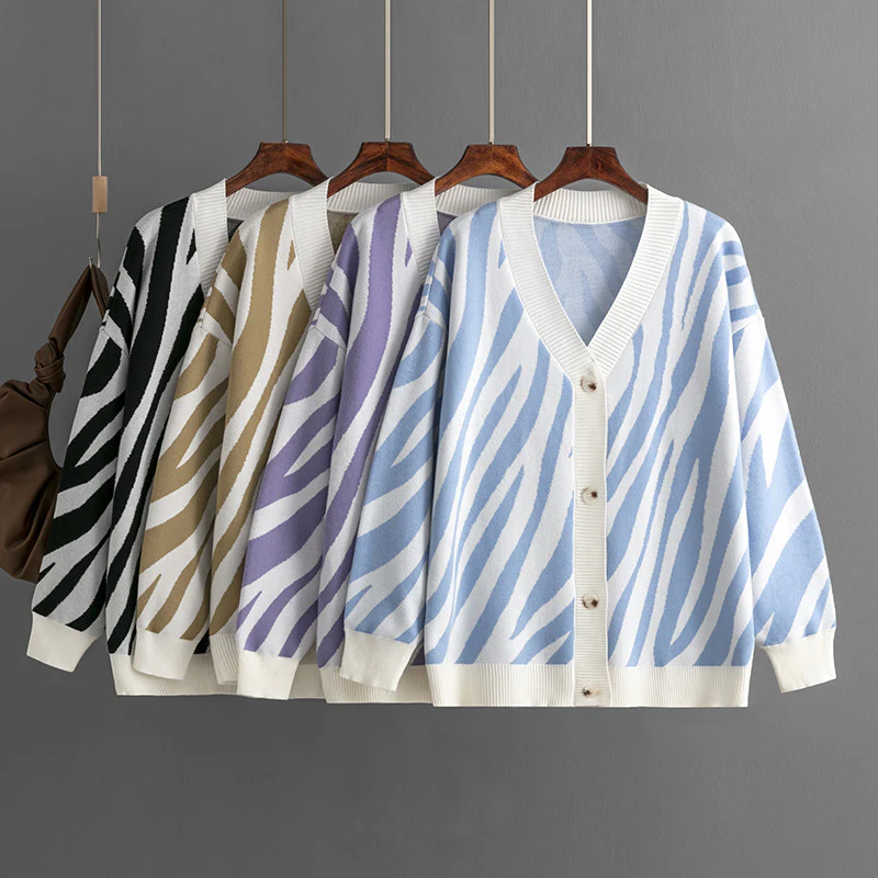 DEANWANGKT  autumn and winter women's clothing  cross-border 2025 single-breasted sweater striped knitted cardigan jacket - Deanwangkt