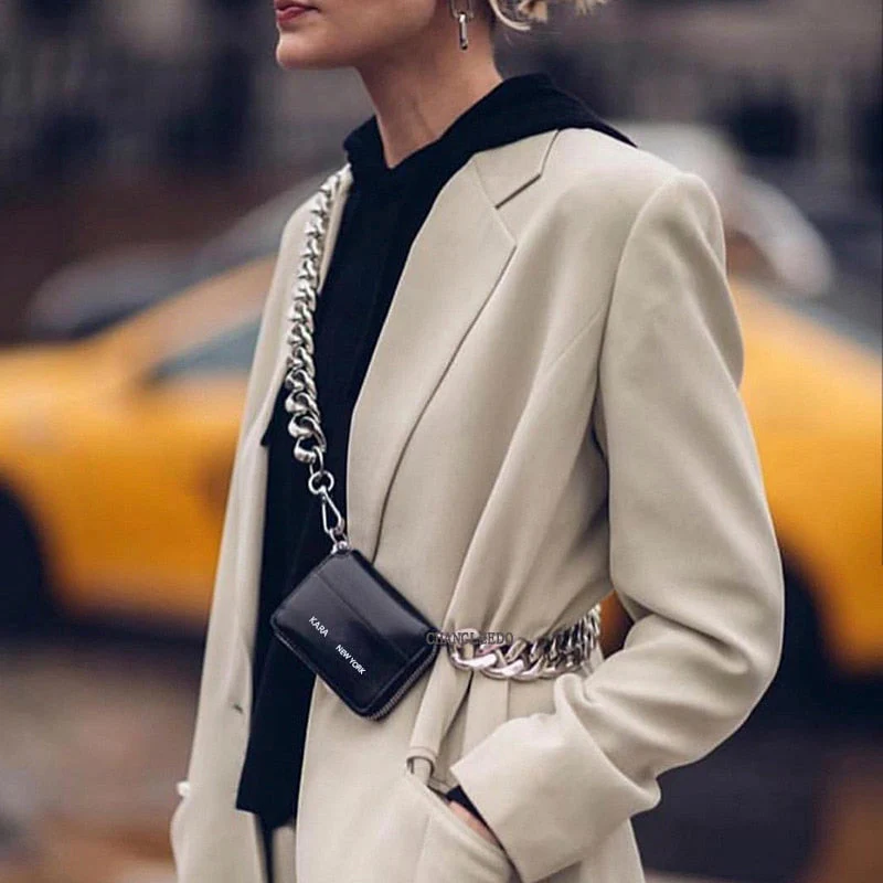 deanwangkt - Luxury Women Totes ins hot style thick metal chain shoulder bag bike wallet mini bag coin purse Fashion chest pack Strap Clutch - Deanwangkt