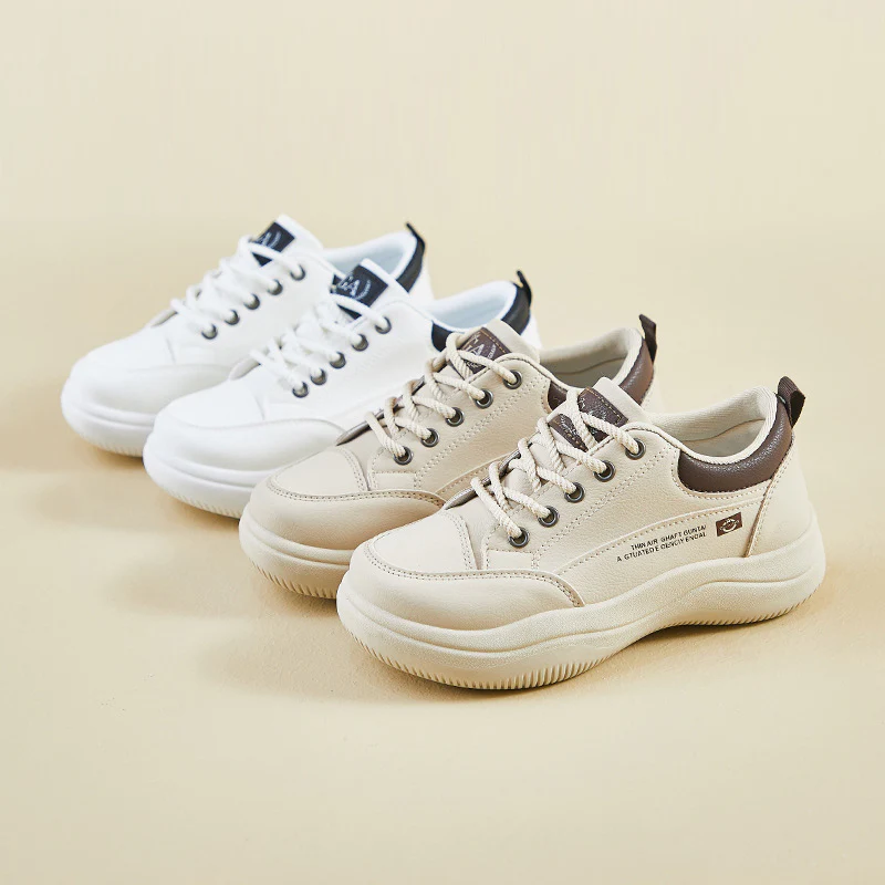 2025 spring new little white shoes female Korean version student running board shoes ins tide height casual shoes street shot Q820 - Deanwangkt