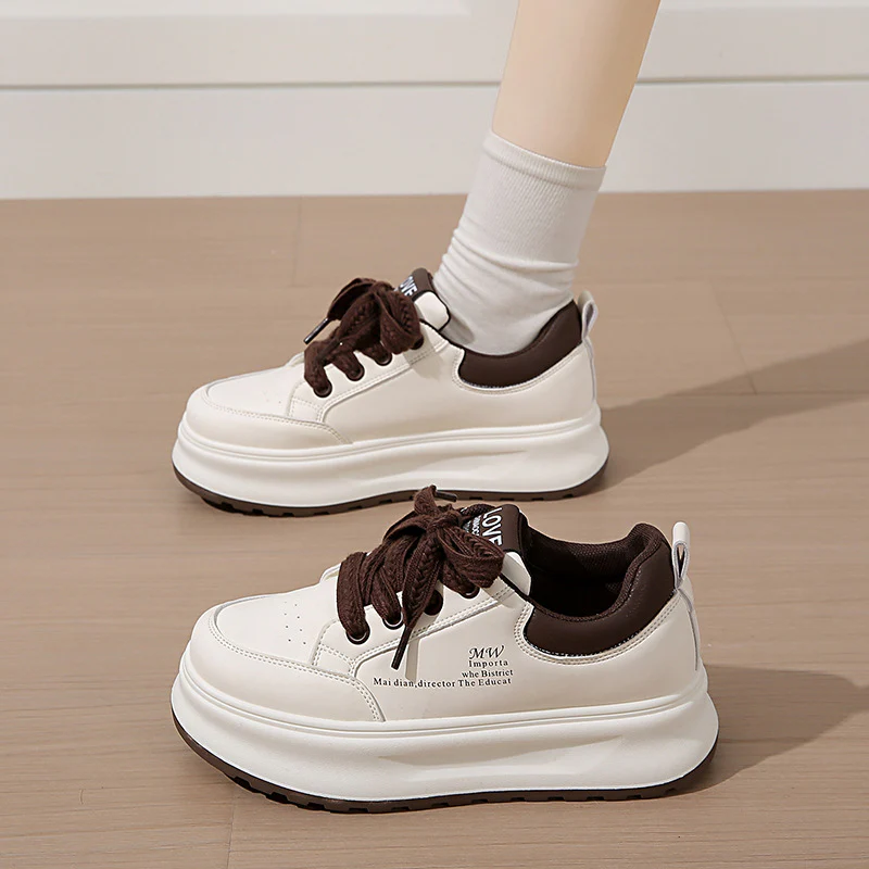 2025 spring little white shoes new Korean version ins female students platform height increase street shot sports board shoes casual XW519 - Deanwangkt
