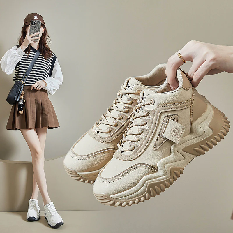 2025 ins Korean version of the new dad shoes for women  spring student sports running shoes casual shoes platform height increase 1303 - Deanwangkt