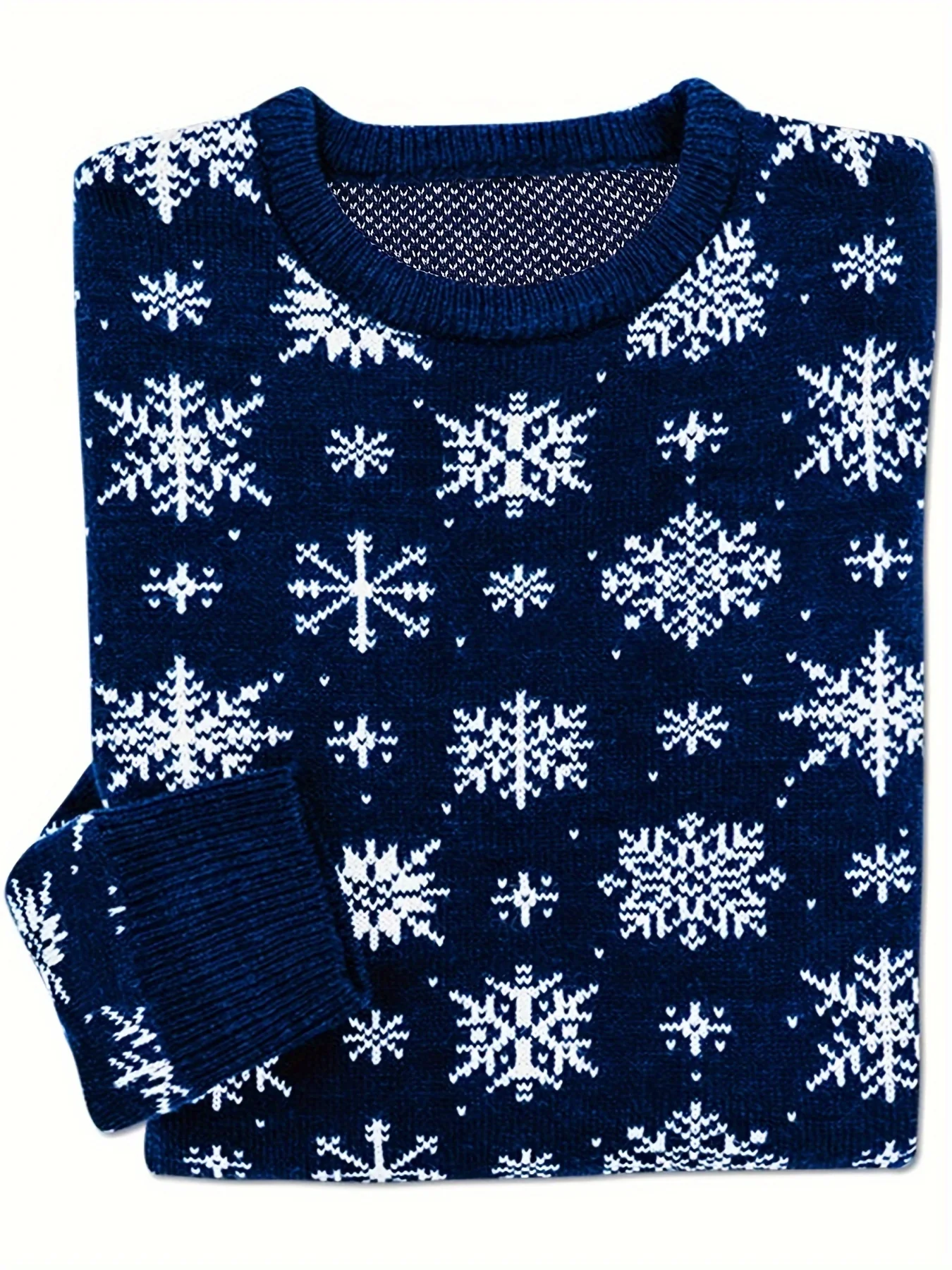 Cozy Snowflake Pattern Crew Neck Sweater - Women's Pullovers - Soft, Casual, Long Sleeve Sweater for Fall & Winter, Warm, Fashionable, and Comfortable Clothing for Ladies - Deanwangkt