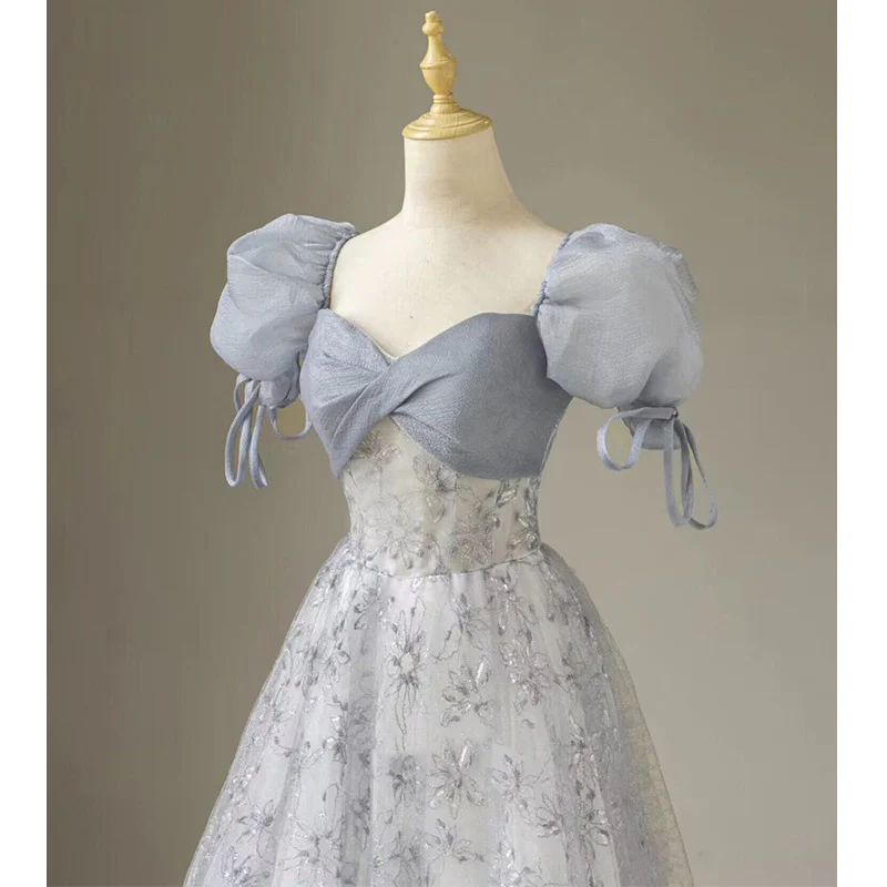 2025 banquet evening dress 2025 spring new bubble sleeves light luxury long dress host art examination choir performance uniform - Deanwangkt