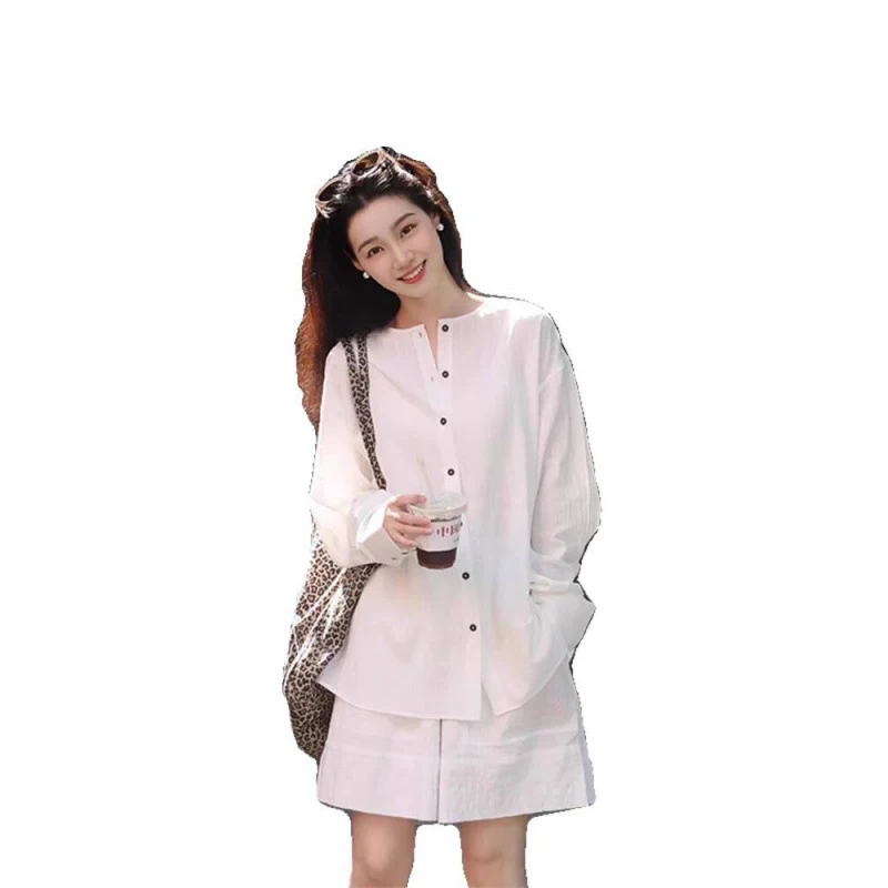 Shirt set Women's  summer new fashion temperament premium relaxation sunscreen shirt shorts two-piece set - Deanwangkt