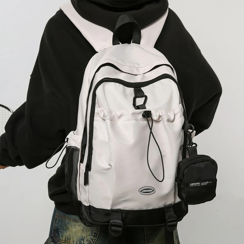 DEANWANGKT 2025 School bag student college style niche design drawstring large capacity backpack leisure sports campus men's computer backpack - Deanwangkt