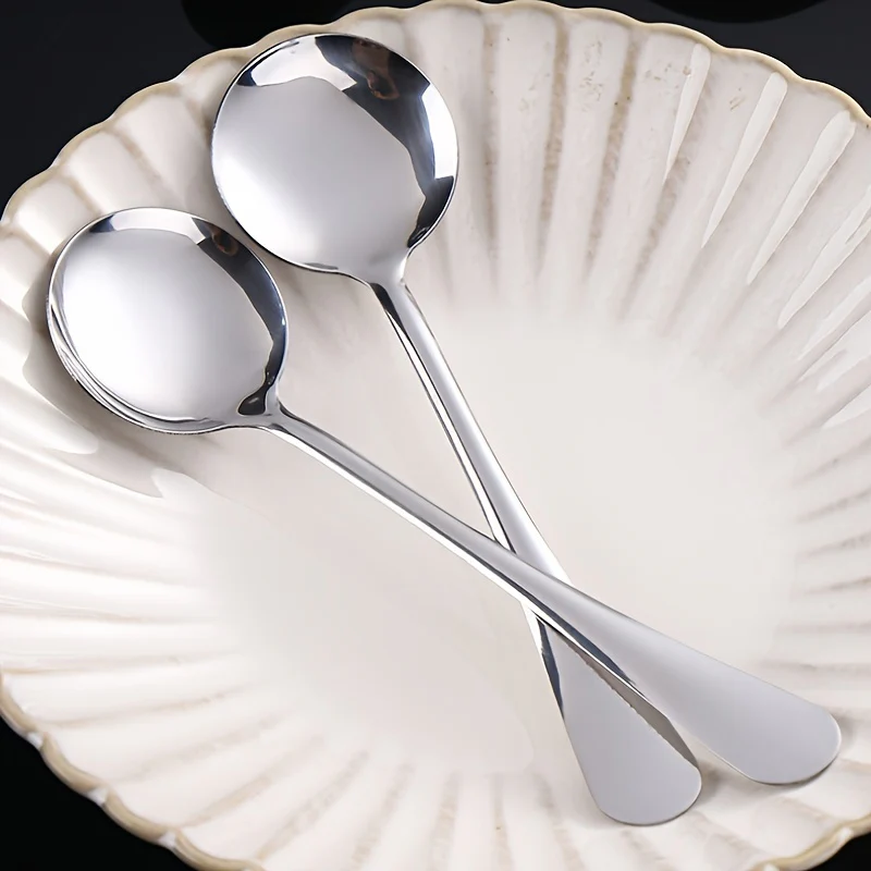 6-Piece Durable Stainless Steel Soup Spoon Set for Home Use - Thickened Round Spoons for Serving Soups and Sauces - Elegant Kitchenware - Deanwangkt
